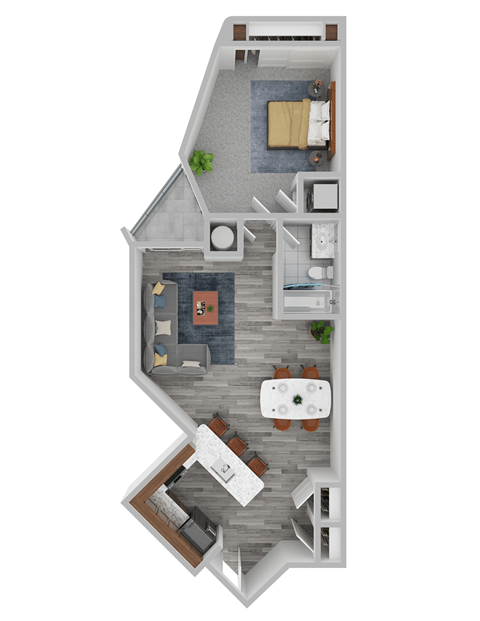 Floor plan for 1 bed, 1 bath, 654 sqft